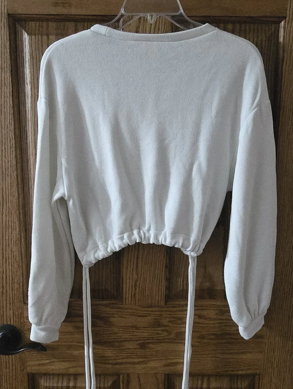 Zara White Cropped Crewneck Sweatshirt with Drawstring